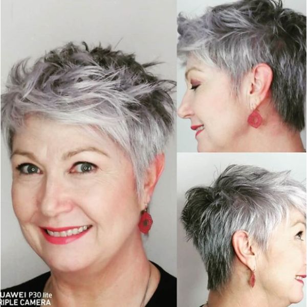 Natural Grey Hairstyle for Short Messy Cut
