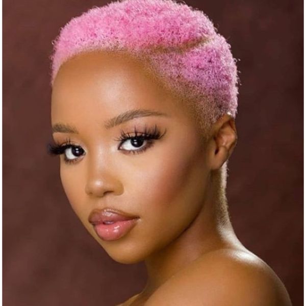 Pink Colored Taper Twa Hairstyle for Short Hair
