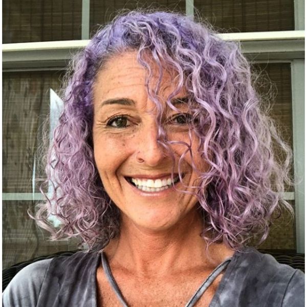 Purple Curly Hairstyle for Bob Cut