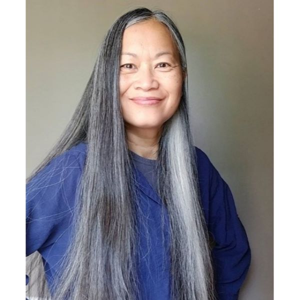 Straight Extra-long Grombre Hairstyles for Women Over 60