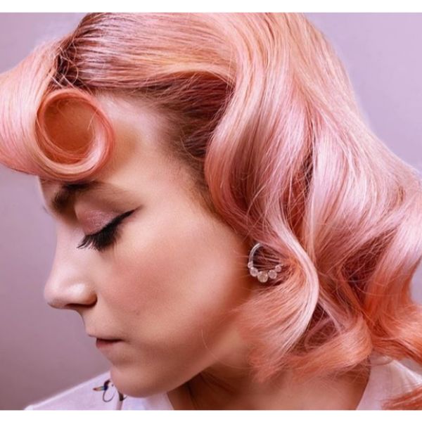 Vintage Curls for Peach Pink Medium Length Hair