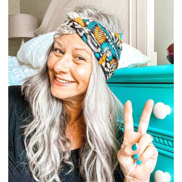 Boho Head Wrap For Silver Hairstyle