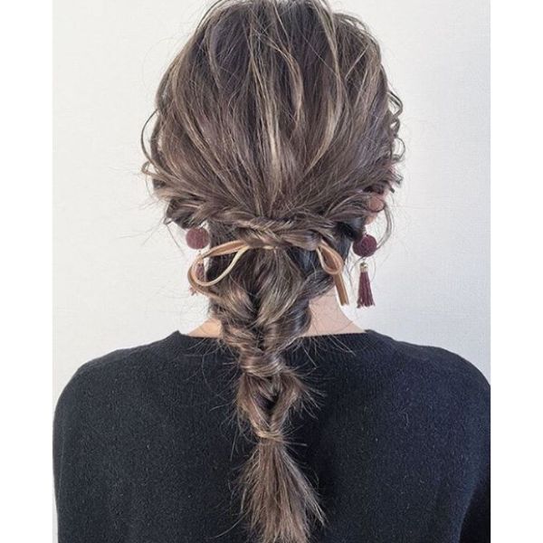 Braided Fishtail for Brown Hair with Thin Blonde Highlights