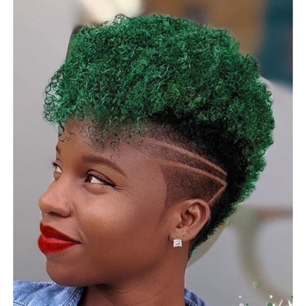 Curly Green Colored Undercut With Razor Side Design