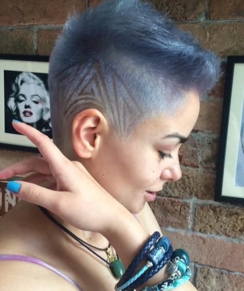 Electric Blue Undercut Short Haircuts for Women with Side Razor Design