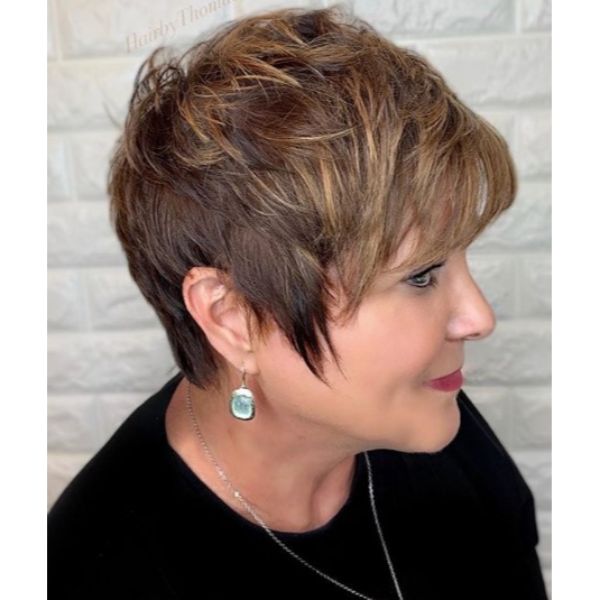 Messy Pixie Cut For Short - Brown Hair with Blonde Highlights