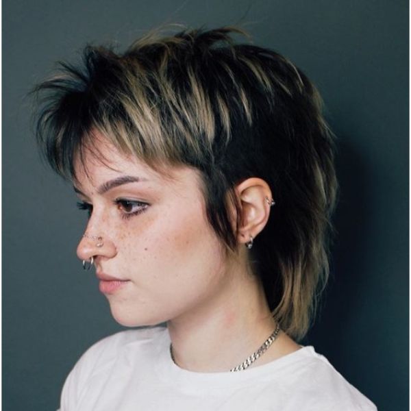 Mullet Cut with Blonde Highlights