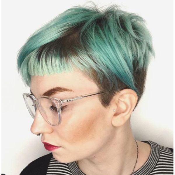 Pastel Mint Green Pixie Cut with Micro Fringe