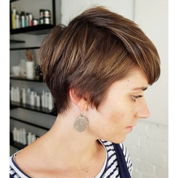 Short Pixie Undercut for Straight - Brown Hair with Blonde Highlights