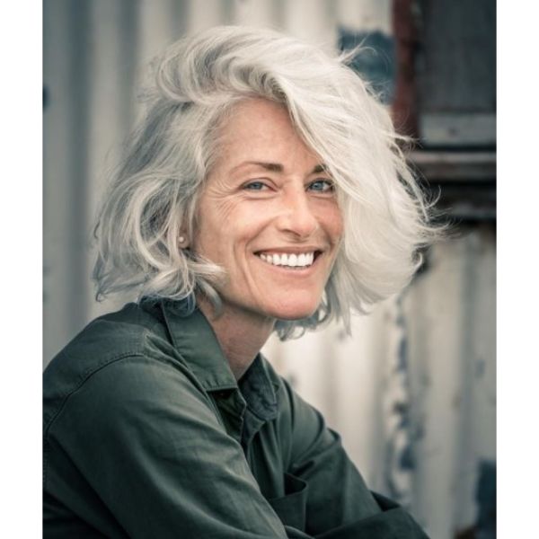 Side-Swept Bob For Silver Fox Hairstyle For Women Over 50