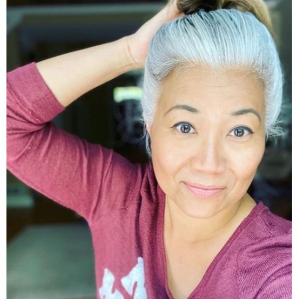  Silver Hair Messy Bun For Asian Women Over 50