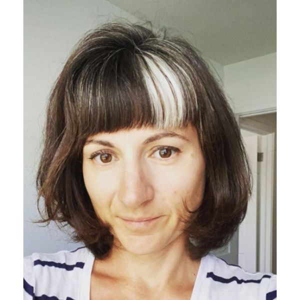  Straight Brown Bob Cut with Front White Highlight