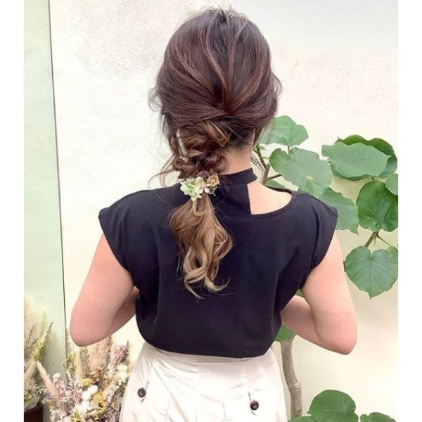 Twisted Braided Updo For Medium Brown Hair with Blonde Tips