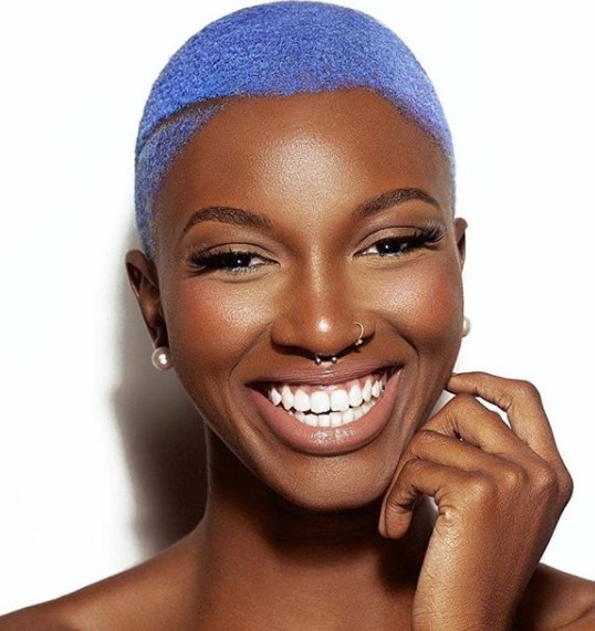  Bright Blue Hairstyle with Short Side Part Shaved Hairstyles for Black Women
