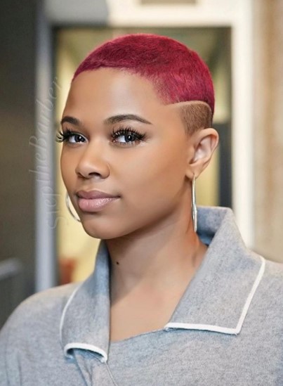 Shaved Red Hair with Side Line Shaved Hairstyles for Black Women