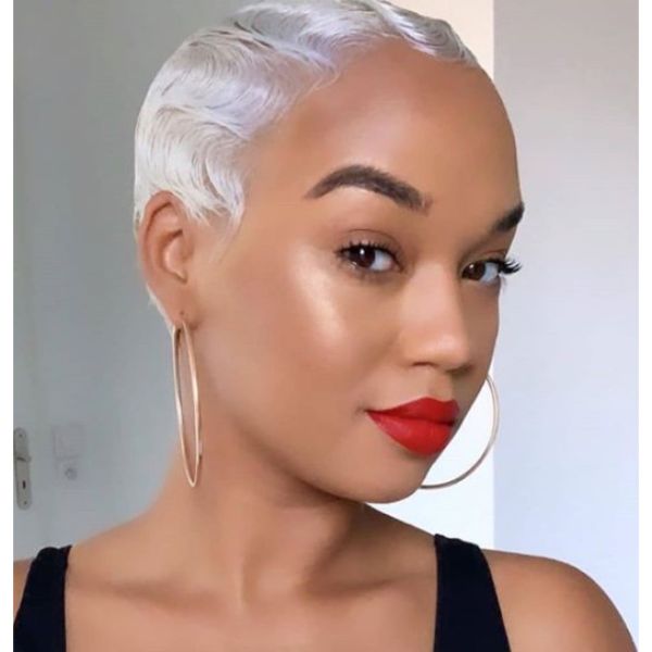 Platinum Silver Hairstyle with Finger Waves shaved hairstyles for black women