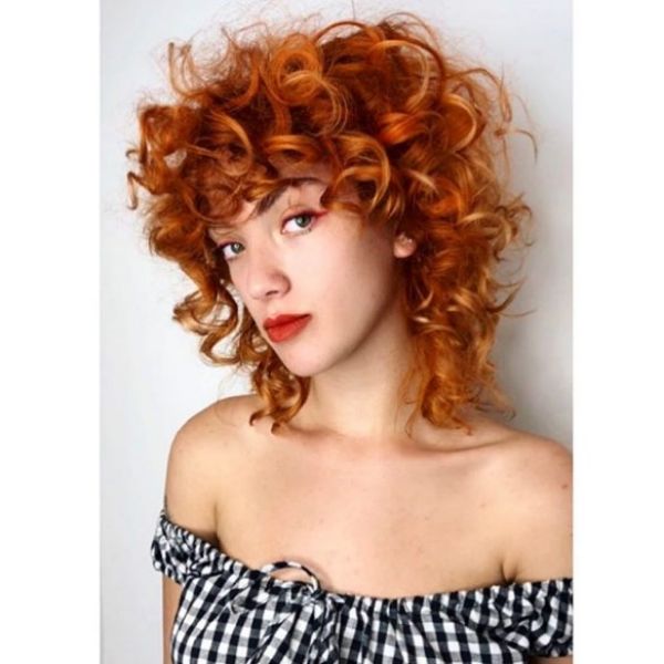 Copper Curly Layered Cut Hairstyle