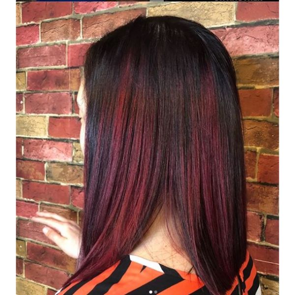  Crimson Red Balayage Mid Length Balayage Hairstyle