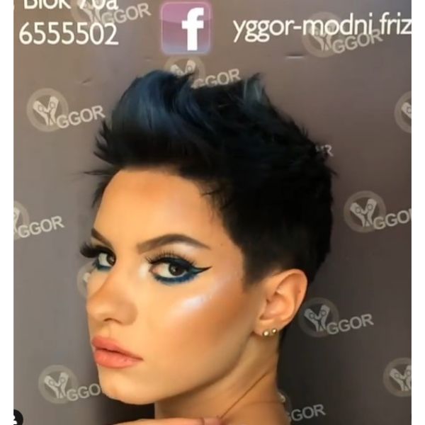 Dark Blue Pixie with Mohawk Hairstyle