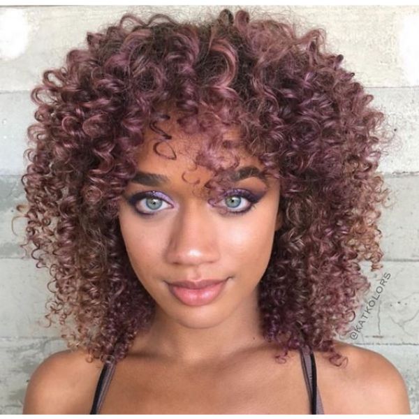 Lavender Pink Afro Mid Length Hairstyle