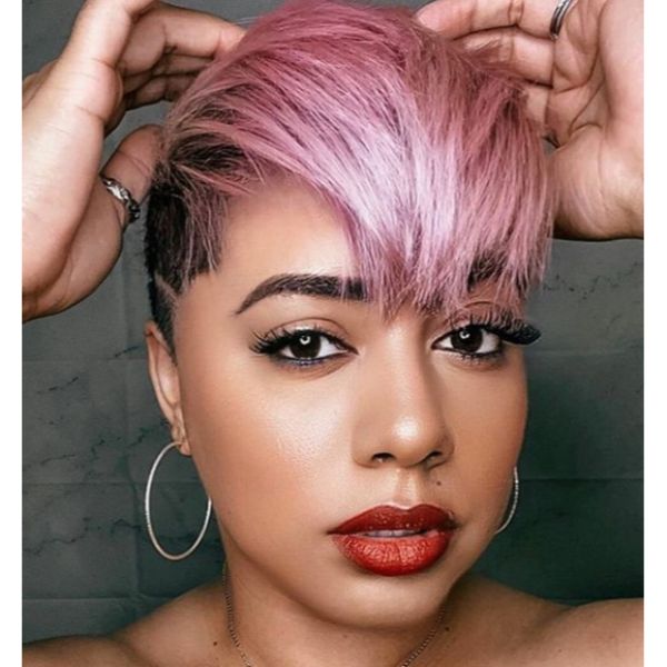 shaved hairstyles for black women  Long Straight Pink Top with Dark Shaved Sides