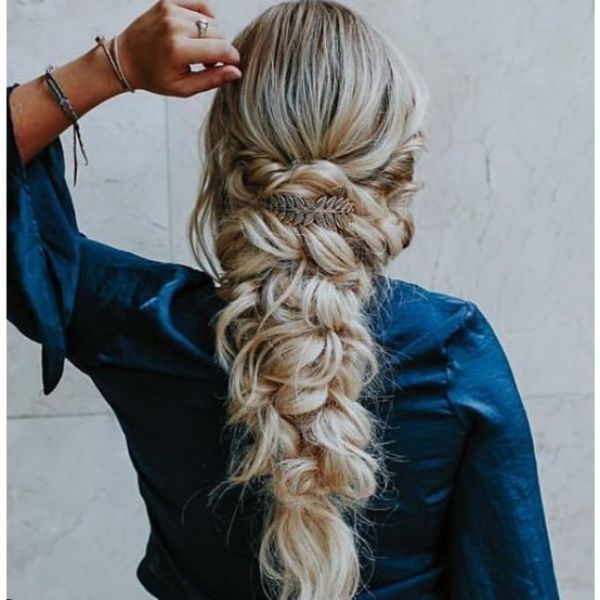Messy Mermaid Braid with Twisted Strand Bridal Hairstyle