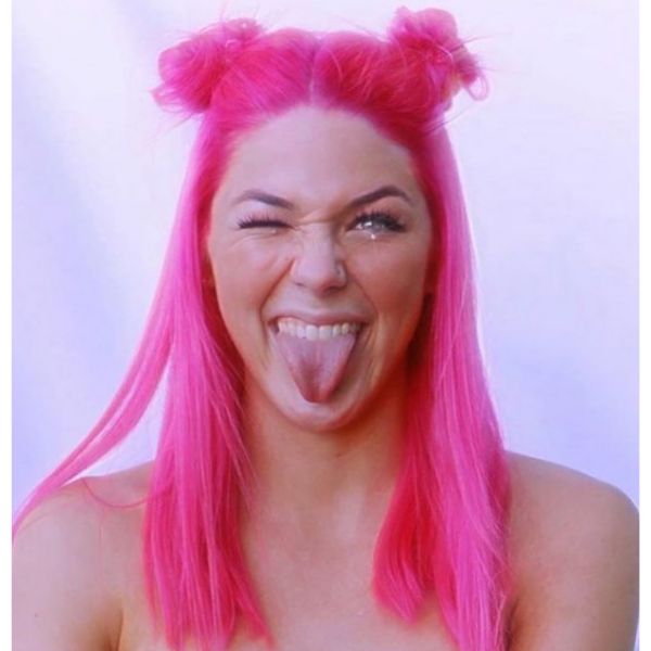  Neon Pink Space Buns Medium Length Hairstyles