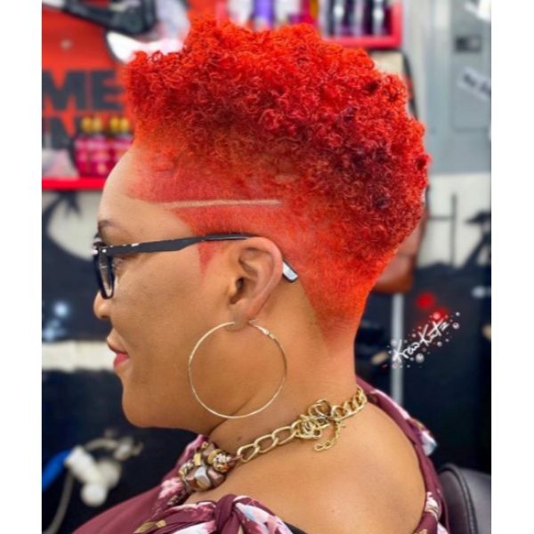  Orange Colored Twa with Shaved Sides Hairstyle For Black Women