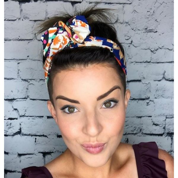 Pixie Cut with Faux Messy Bun and Headscarf