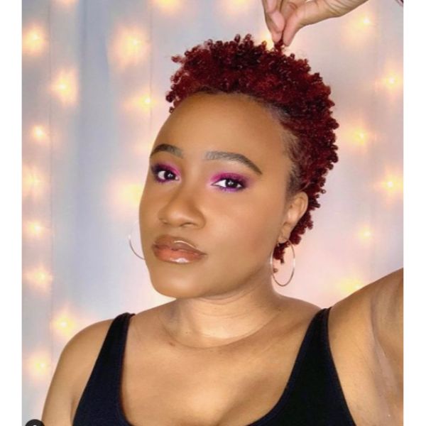 Red Curly TWA Afro Hairstyle with Shaved Sides shaved hairstyles for black women