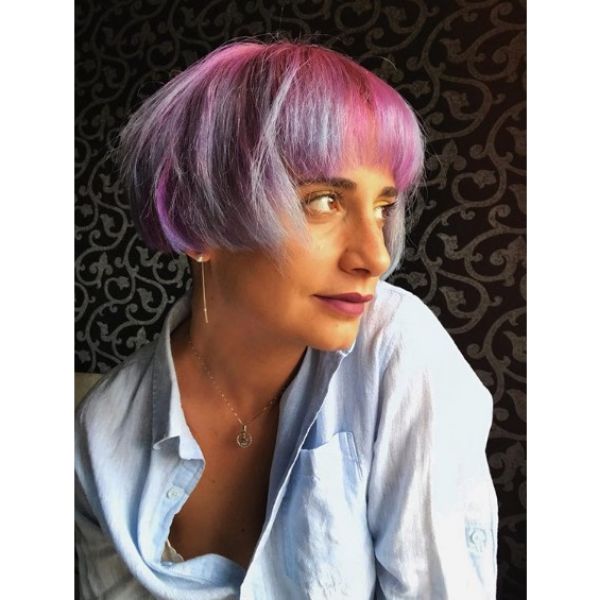  Short Bob with Purple And Pink Highlights