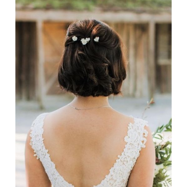 Short Wedding Hairstyle with Flowers