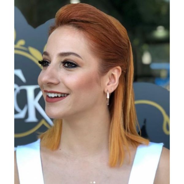 Slick Back Straight Red Hairstyle Medium Length Hairstyles