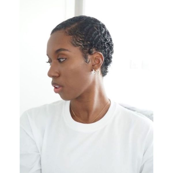 a woman with Slicked Twa with Side Part