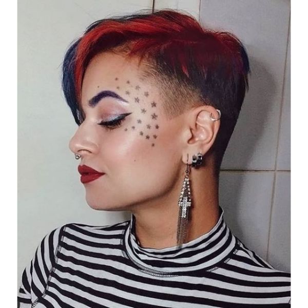 Subtle Undercut with Dark and Red Highlights