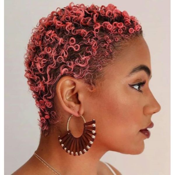 Ultra-short Pink Curly Hairstyle