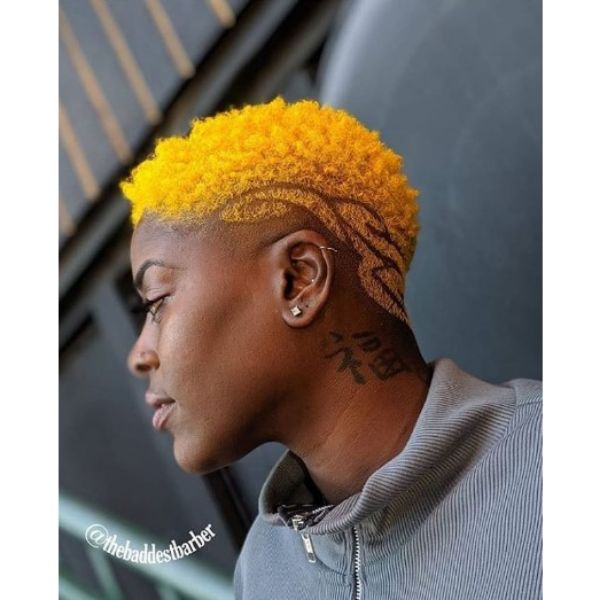 Blonde TWA With Side Razor Design Hairstyle  Short Curly Hairstyles For Black Women