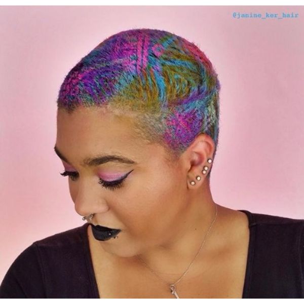 Buzz Cut with Multicolored Hair Pattern