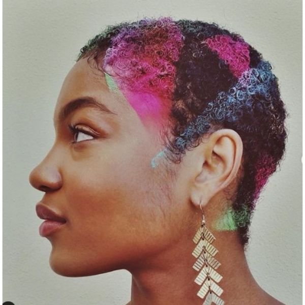  Curly TWA With Multicolored Pattern  Short Curly Hairstyles For Black Women