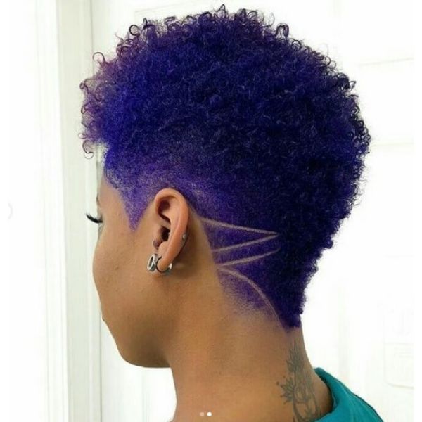 Dark Purple Afro Hairstyle with Side Razor Design