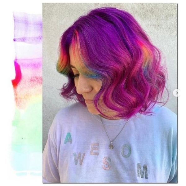 Dark Violet Wavy Bob Haircut For Teenage Girls