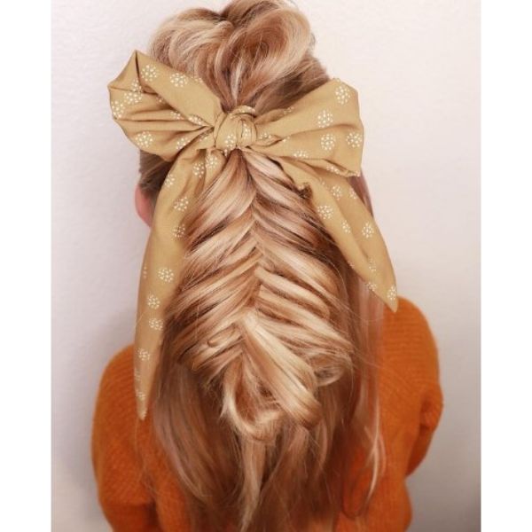 Fishtail with Massive Hair Ribbon Hairstyle