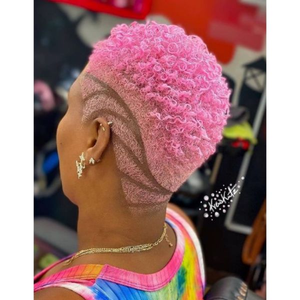 Hot Pink Taper Hairstyle with Side Razor Design