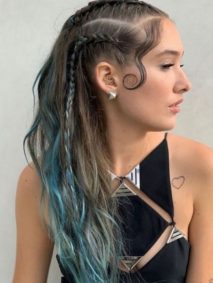 Long Braids with Blue Blonde Highlights