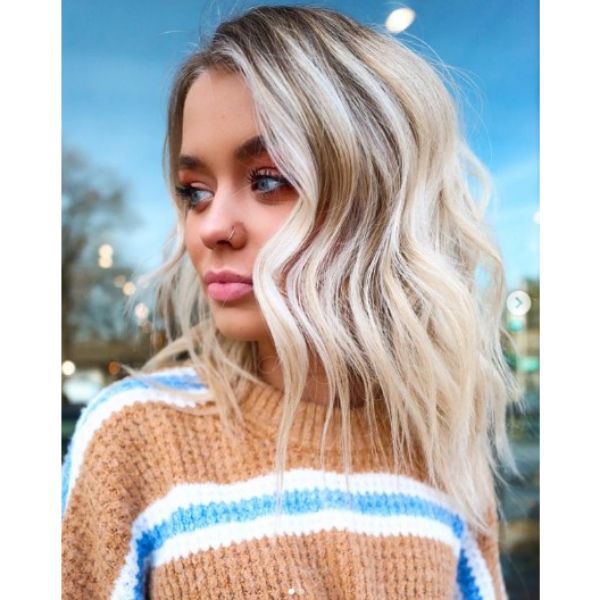  Long Layered Blonde with Beach Waves Hairstyle