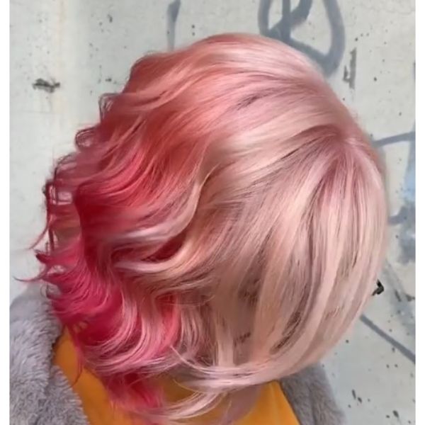 Peach Pink Wavy Bob Hairstyle