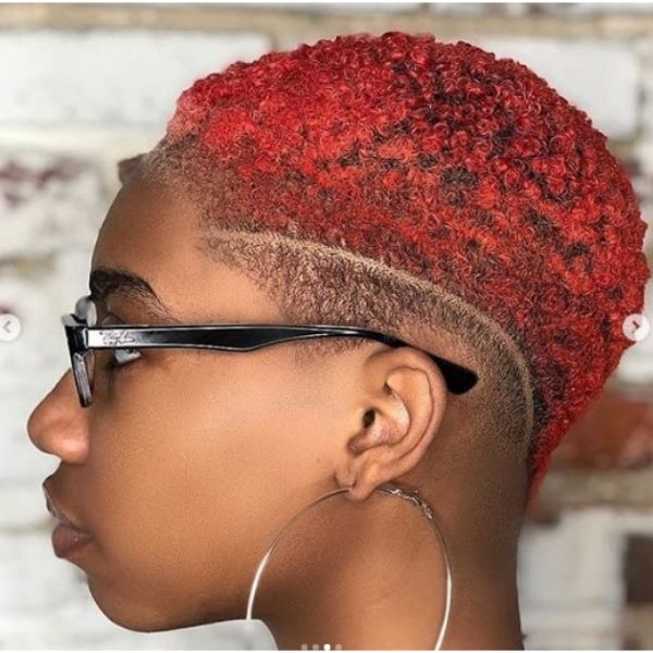 Red Twa with Low Fade Hairstyle  Short Curly Hairstyles For Black Women