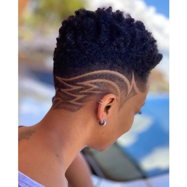 Short Afro with Freestyle Design Hairstyle