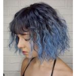 Blue Color Melt For Medium Haircut With Straight Bangs