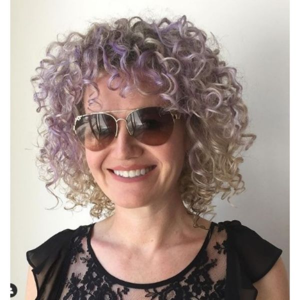  Bright Blonde With Subtle Lavender Highlights For Curly Hair
